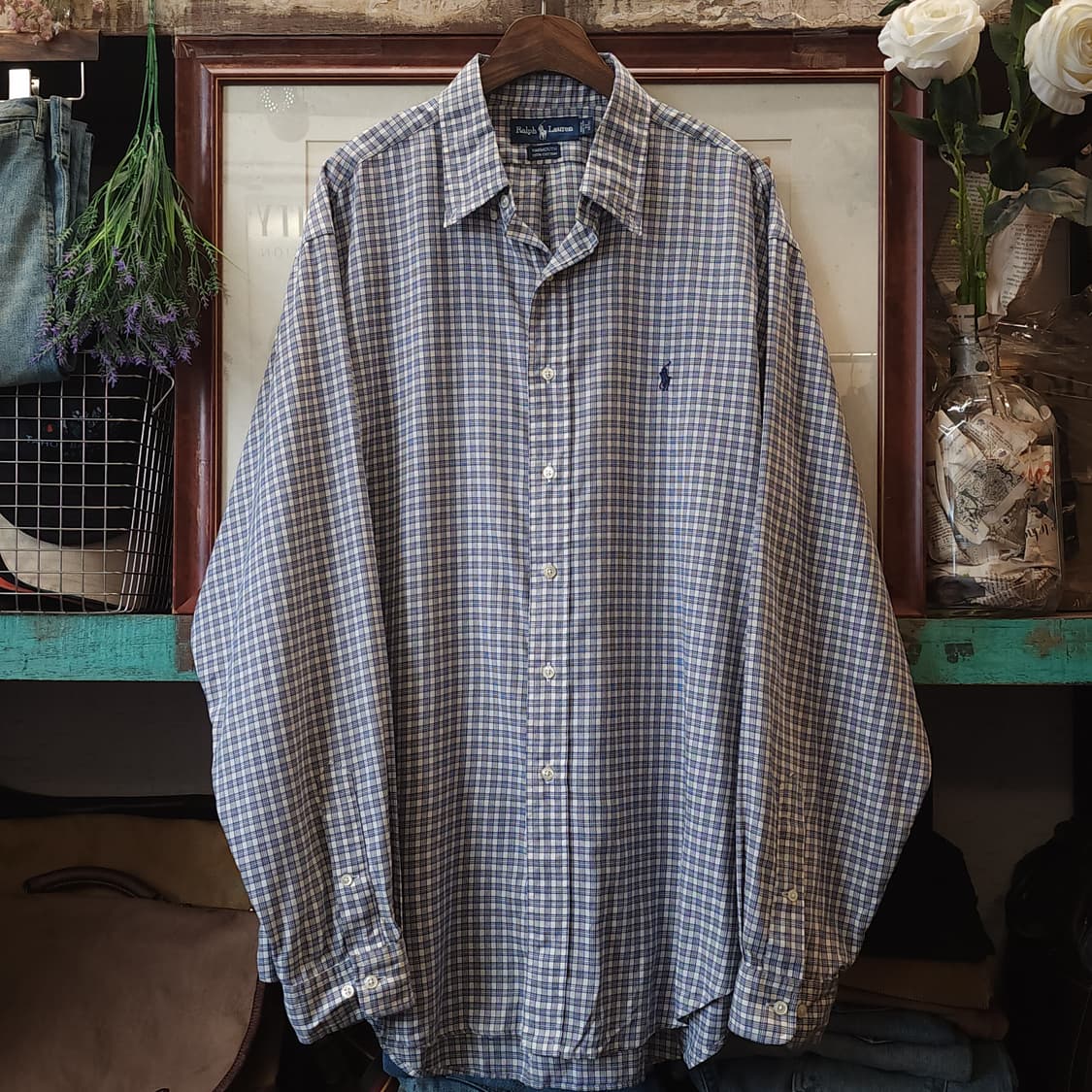 90s 폴로 랄프로렌 체크셔츠 마이크로 체크 유니버시티 셔츠 시티보이xl 상품이미지1