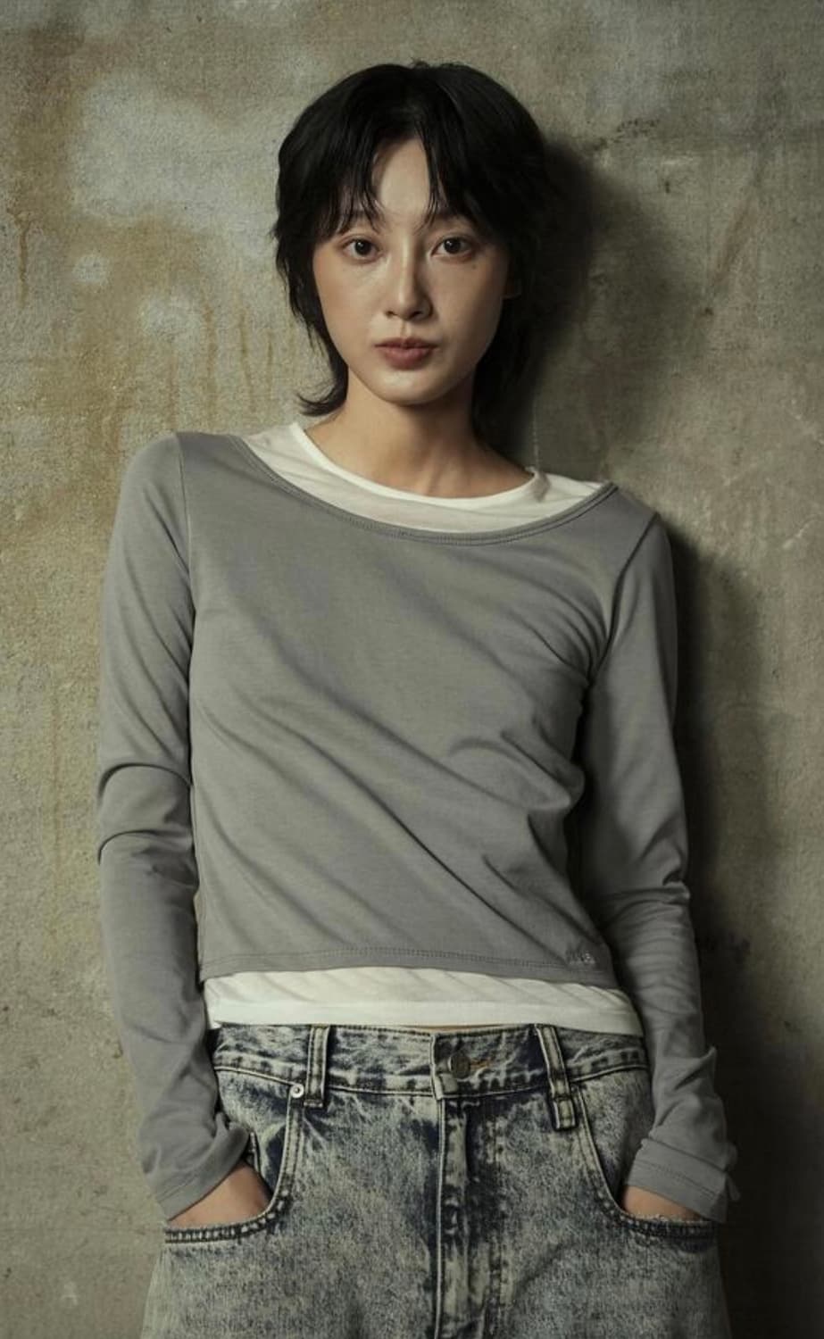 Yiyae 레이어드 슬림 티셔츠 그레이 상품이미지3