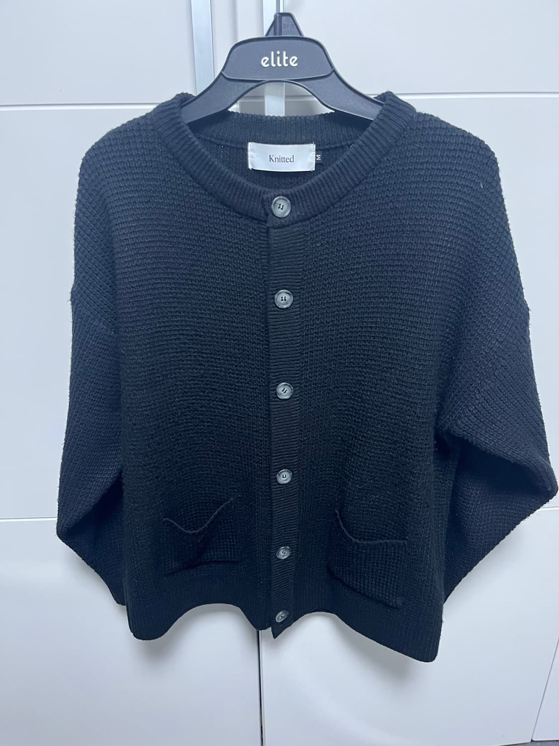 니티드 안티필링 볼륨 와플 가디건 BLACK 상품이미지4