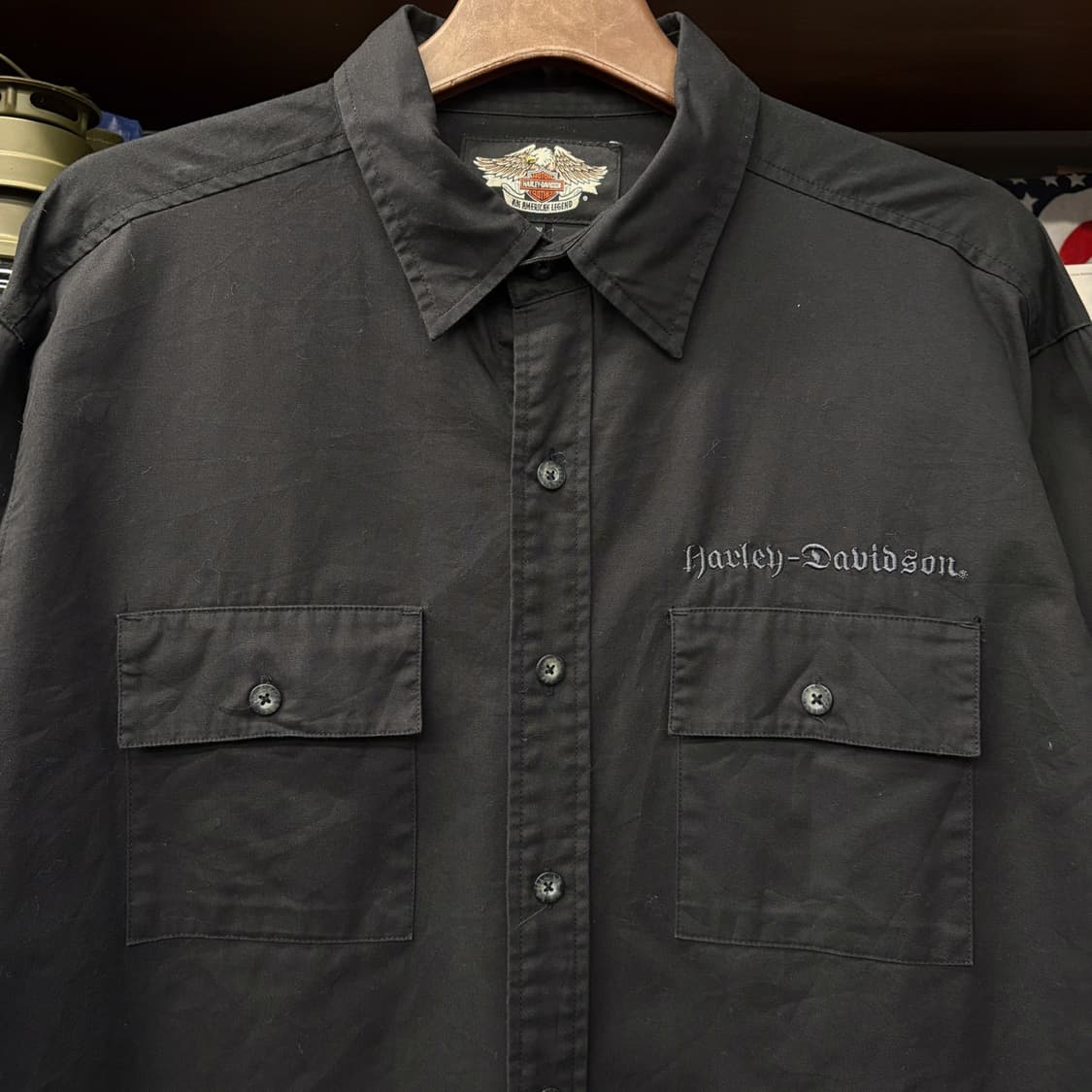 00s 할리데이비슨 치카노 플랩포켓 레터링 백프린팅 코튼셔츠 N277 상품이미지3