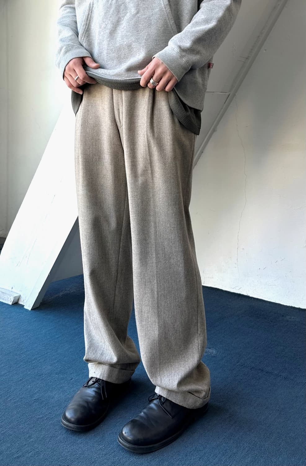 Tweed design 2 tuck wide straight slacks 상품이미지3