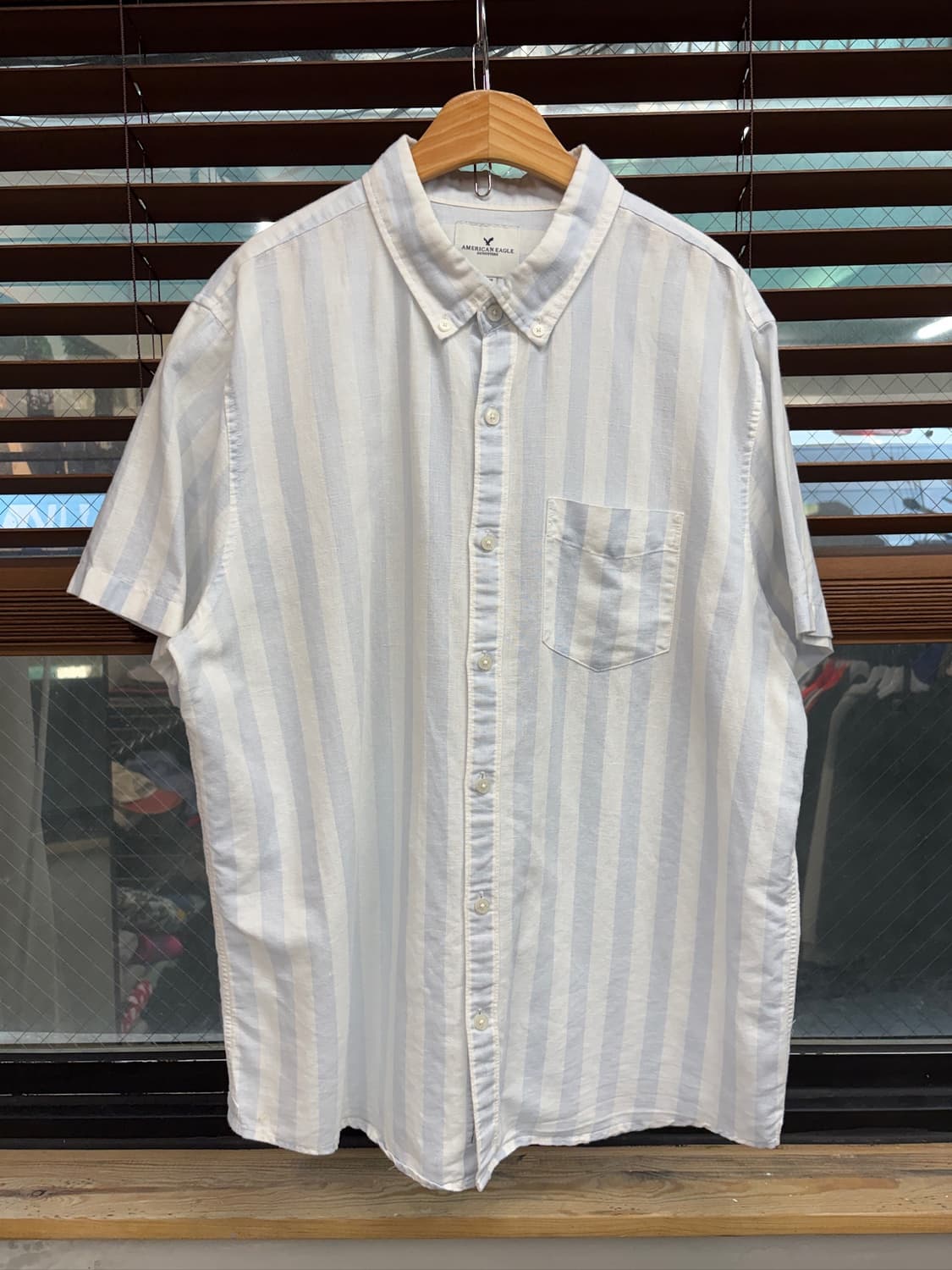 American Eagle 아메리칸 이글 코튼 린넨 스트라이프 반팔 셔츠 상품이미지1