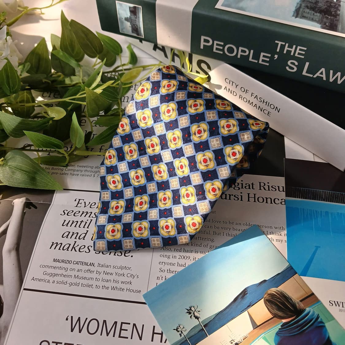 아쿠아스큐텀 네이비 옐로우 패턴 넥타이 9.9cm A+등급 E776
 상품이미지4