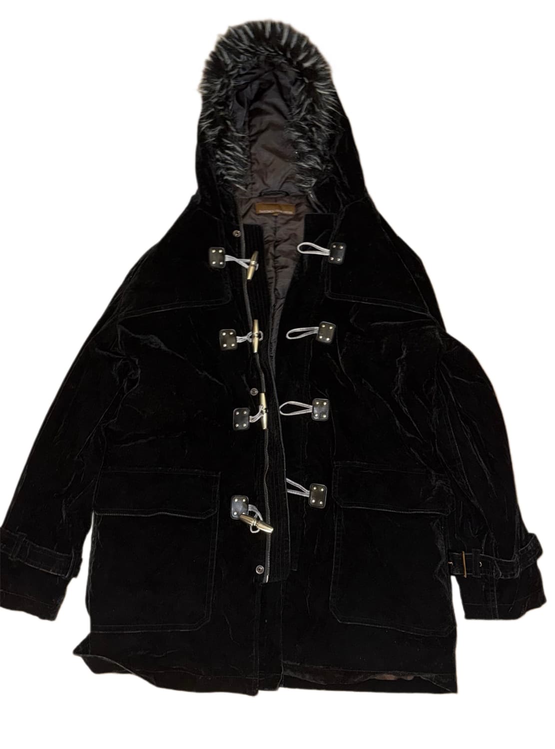 갸루 펑크 블랙 버클 디테일 퍼 벨벳 자켓 상품이미지2