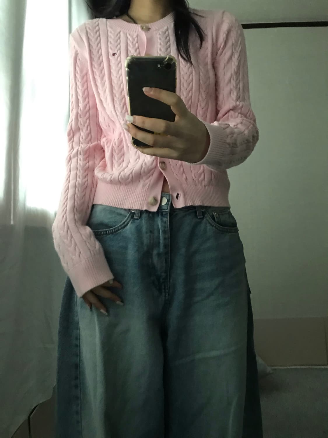 타미힐피거 연핑크 케이블 가디건 상품이미지3