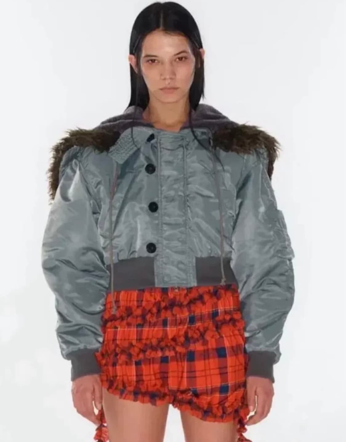 오픈와이와이 폭스 퍼 지퍼 후드 카키 상품이미지1