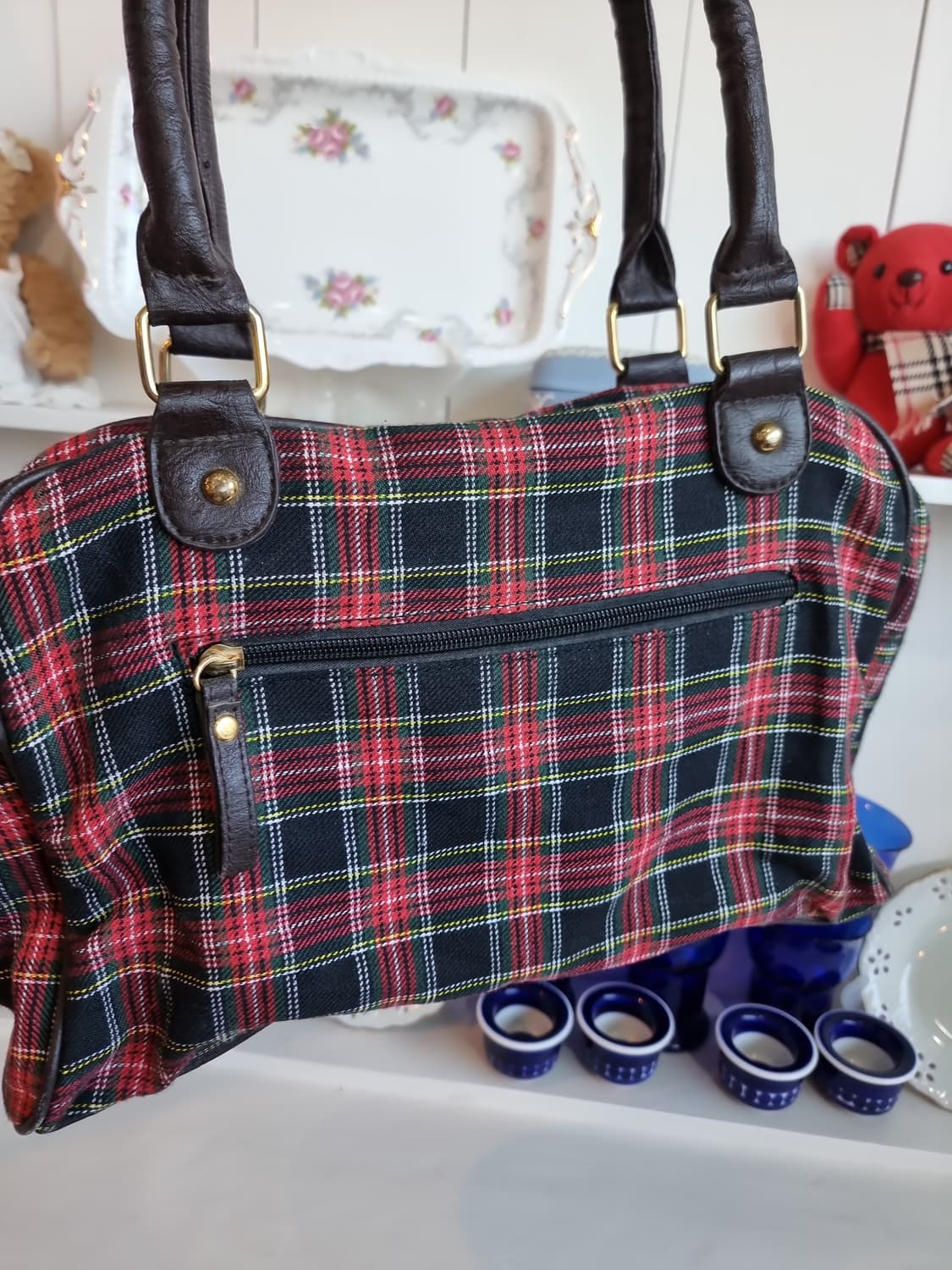 체크 숄더백 레이스 장식 가방 상품이미지5