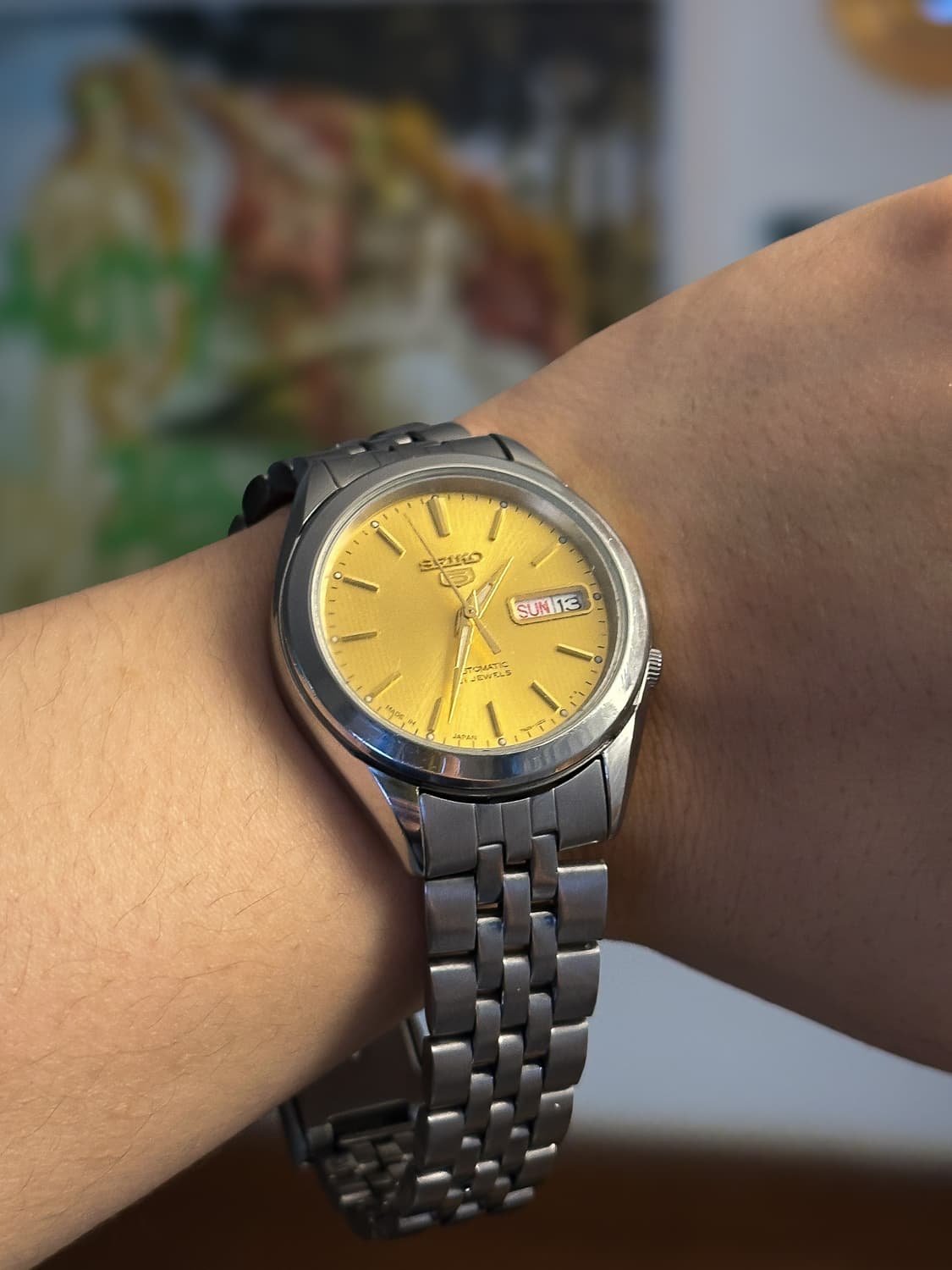 [중고] 빈티지 세이코 5 오토매틱 21석 골드 썬버스트 다이얼 상품이미지2