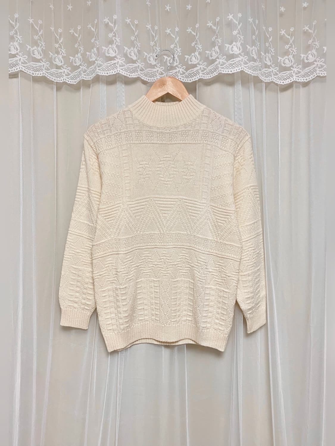 Ivory Wool Blend Aran Texture Sweater 상품이미지4