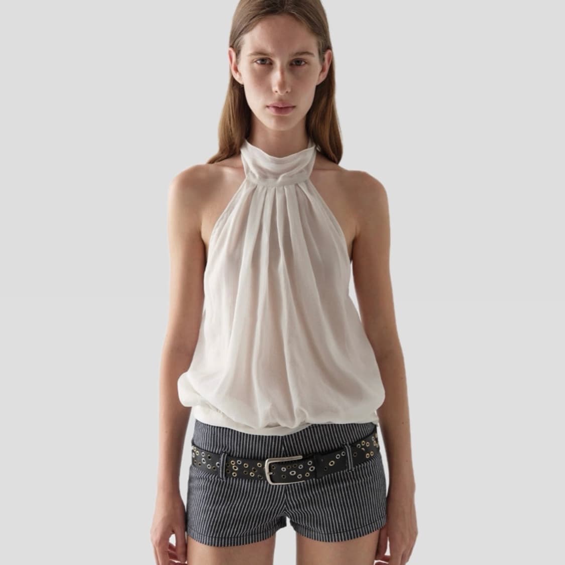 [S,M]기마구아스 Boa 시어 홀터넥 슬리브리스 탑/화이트 상품이미지1