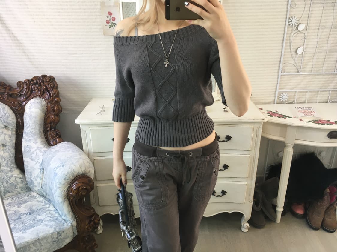 jpn vintage charcoal off-shoulder knit 상품이미지1