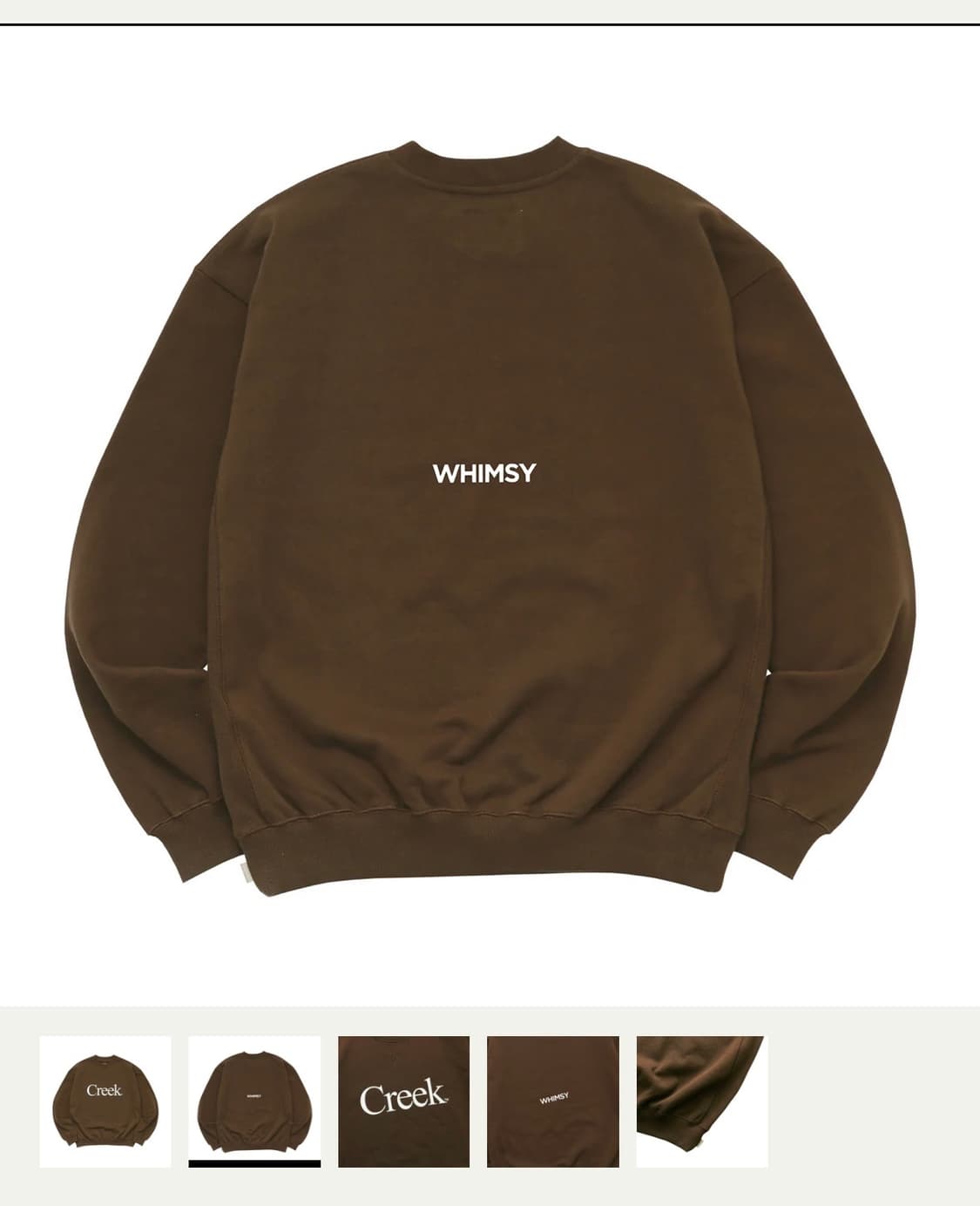 [L] Creek 크릭 x Whimsy 콜라보 한정판 맨투맨 브라운 상품이미지3