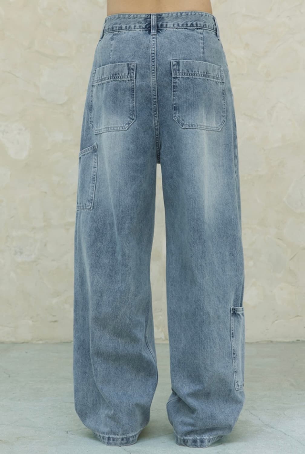 원턱 와이드 카펜터 데님 팬츠 [블리치드 블루] 상품이미지2