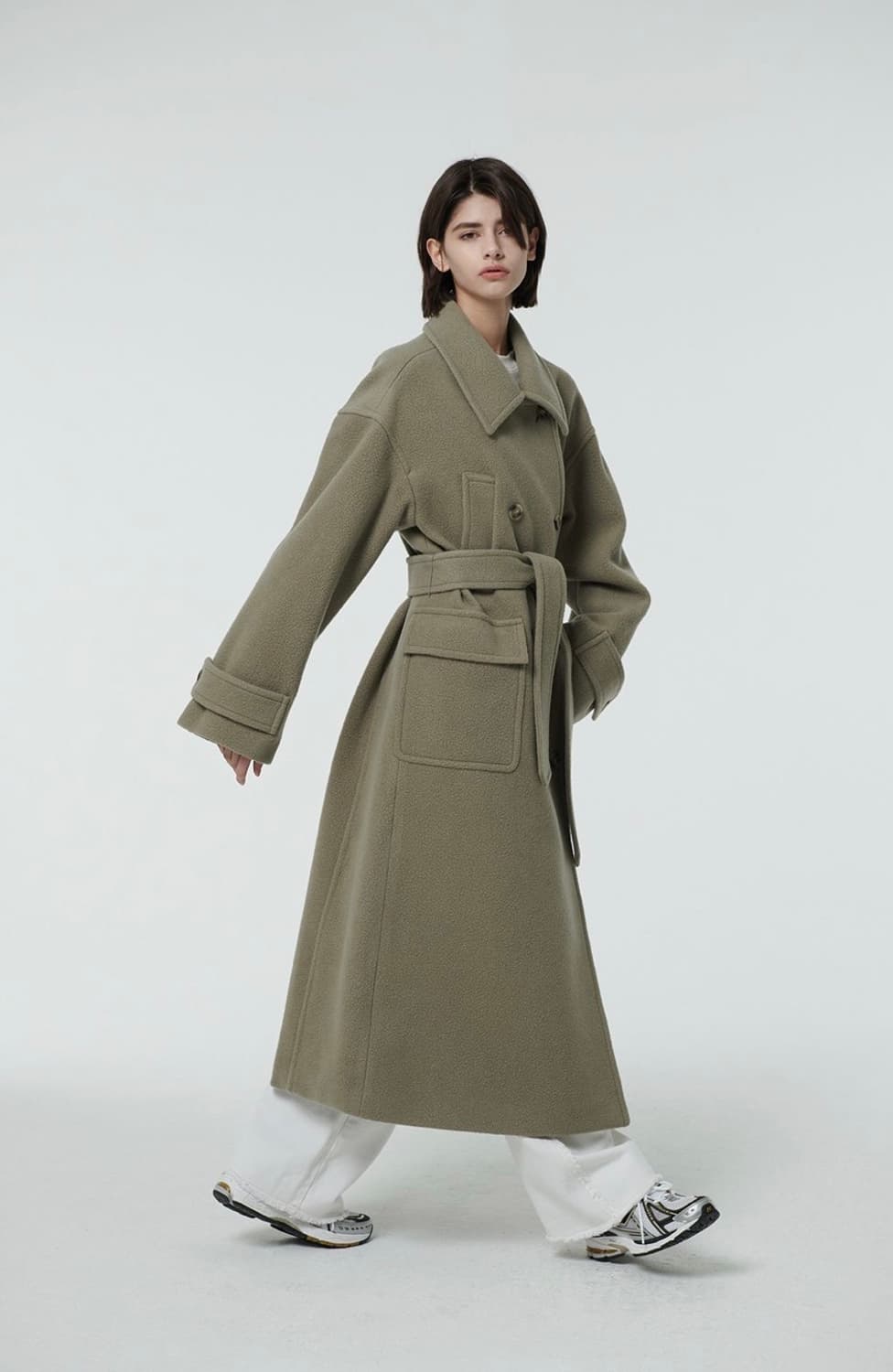 아웃셀 부클 오버핏 코트 (라이트카키) 상품이미지2