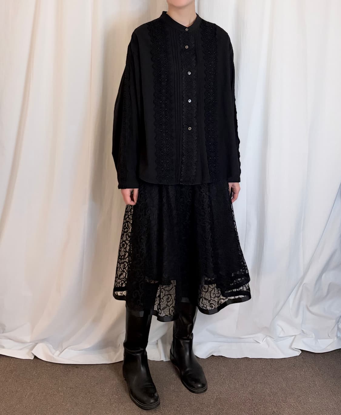 Lace Flare Midi Skirt – Black 상품이미지3