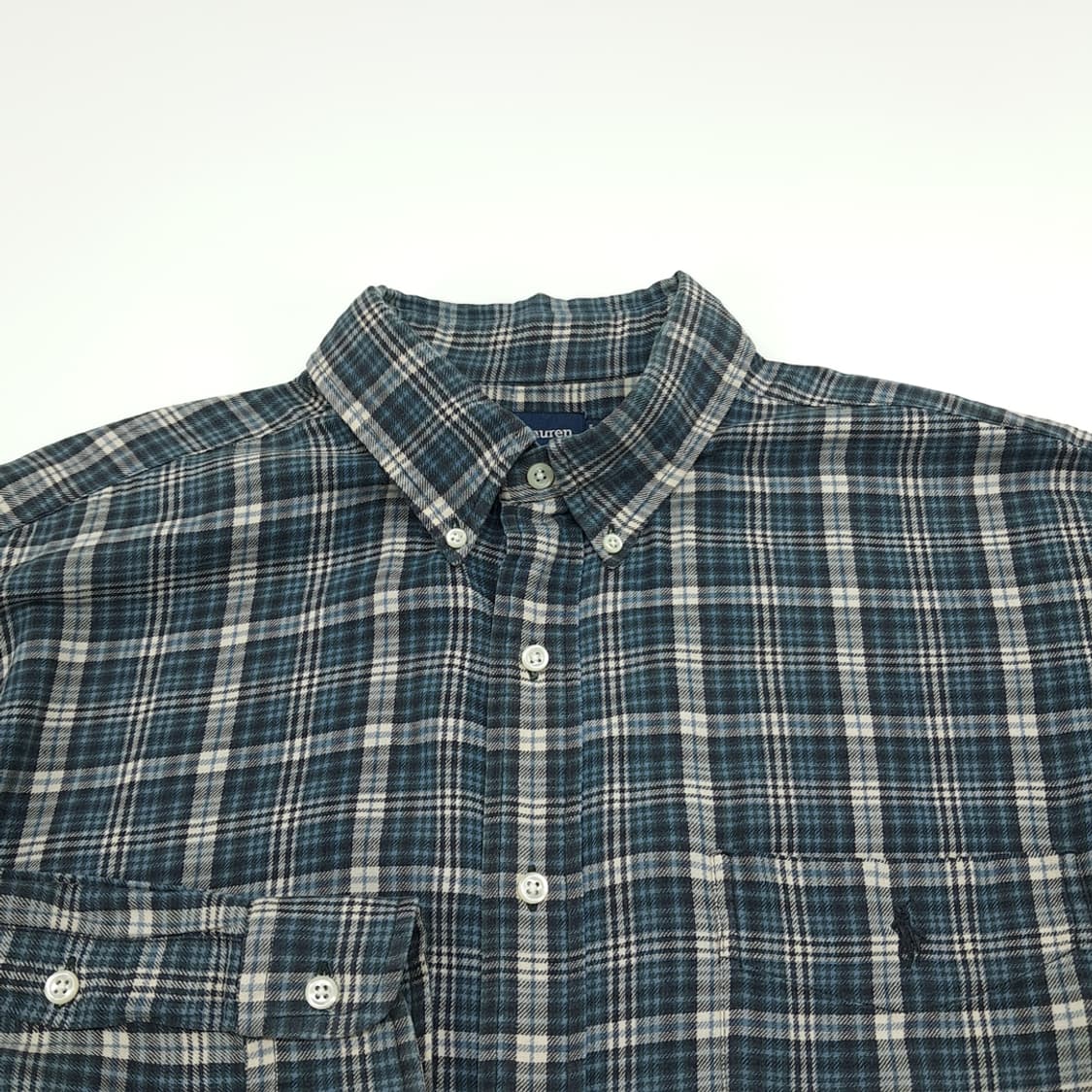 CN876 L 폴로 랄프로렌 빅셔츠 블루그린 타탄체크 플란넬 셔츠 남방 상품이미지3