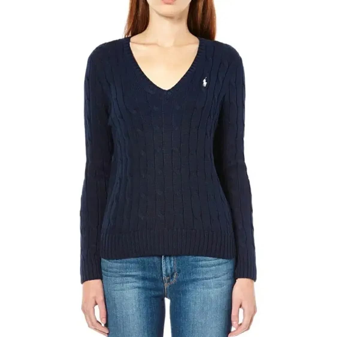 [정품] 폴로 랄프로렌 여성 슬림핏 케이블 니트 브이넥 S 상품이미지1
