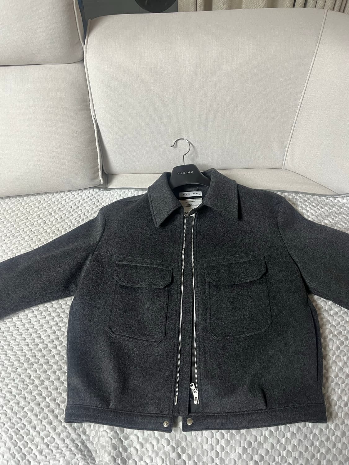 비슬로우 캐시미어 밀리터리 자켓 멜란지그레이XL 상품이미지2