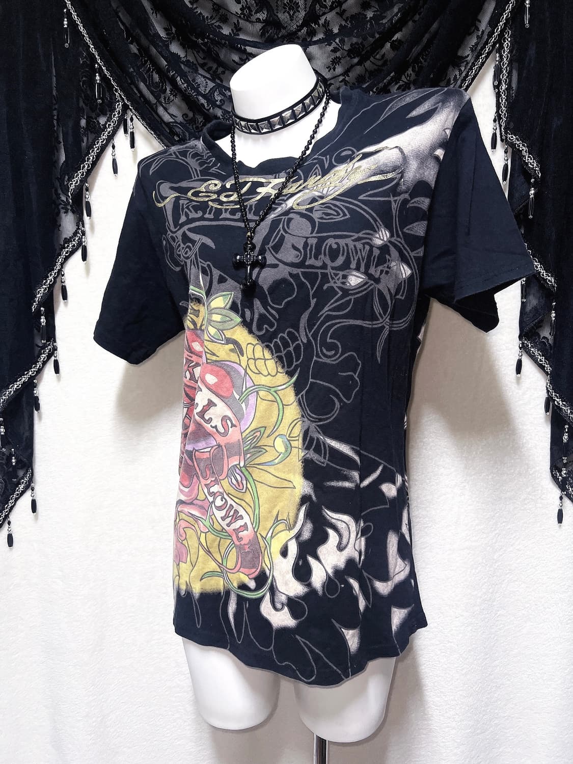 에드하디 해골 스컬 프린팅 올드스쿨 반팔티 고스 펑크 y2k 디그딥 핀터 상품이미지5