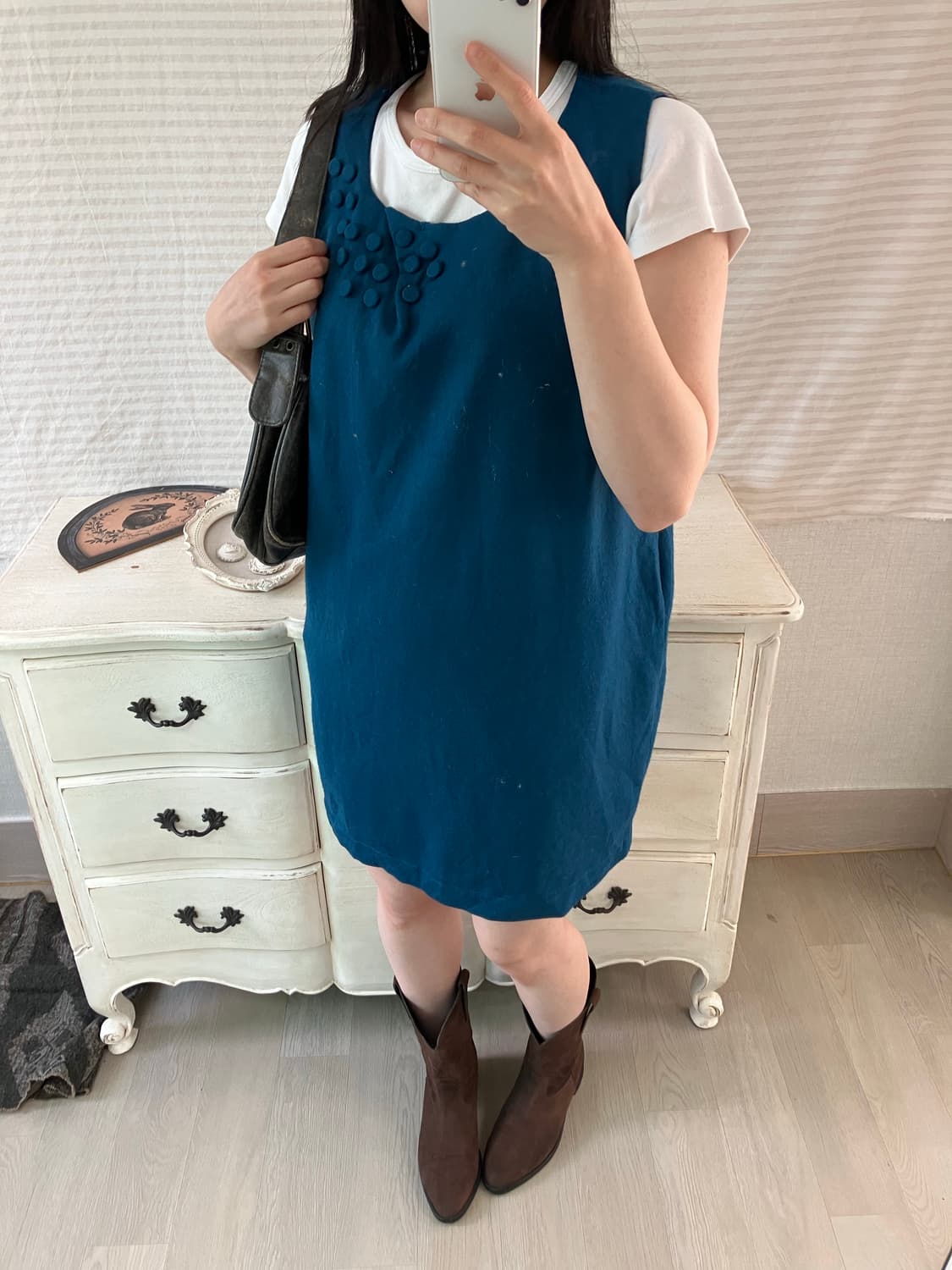 jpn vintage 블루 버튼 민소매 원피스 y2k 스트릿 갸루 펑키  상품이미지5