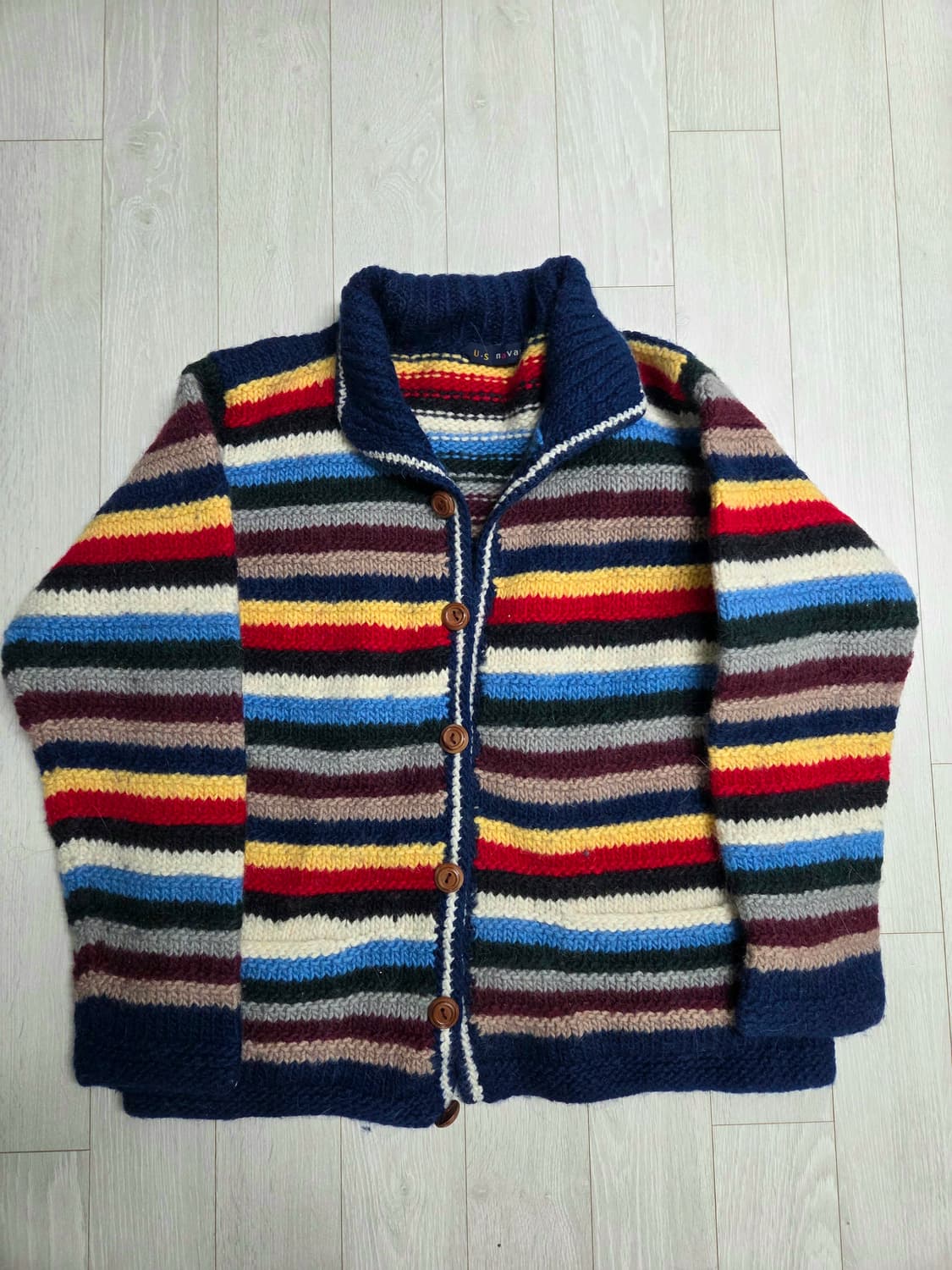 빈티지 오색 단가라 니트 아우터 하구미 모리걸 상품이미지2