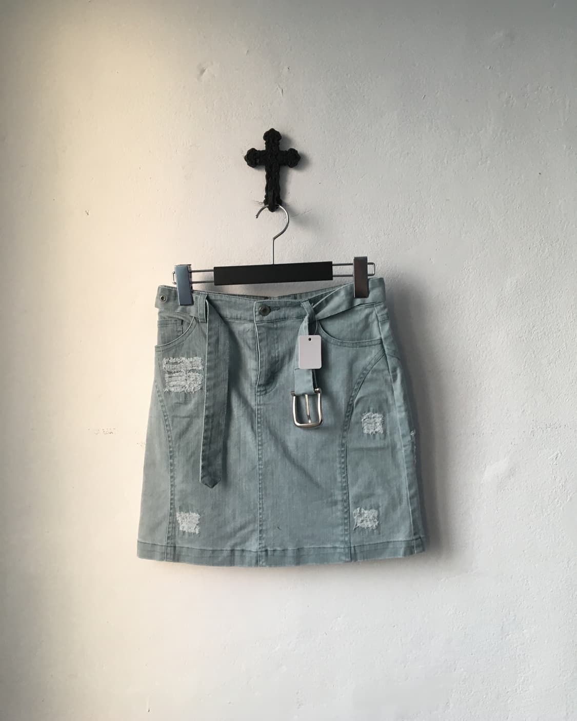 Belted damage mini skirt 상품이미지1