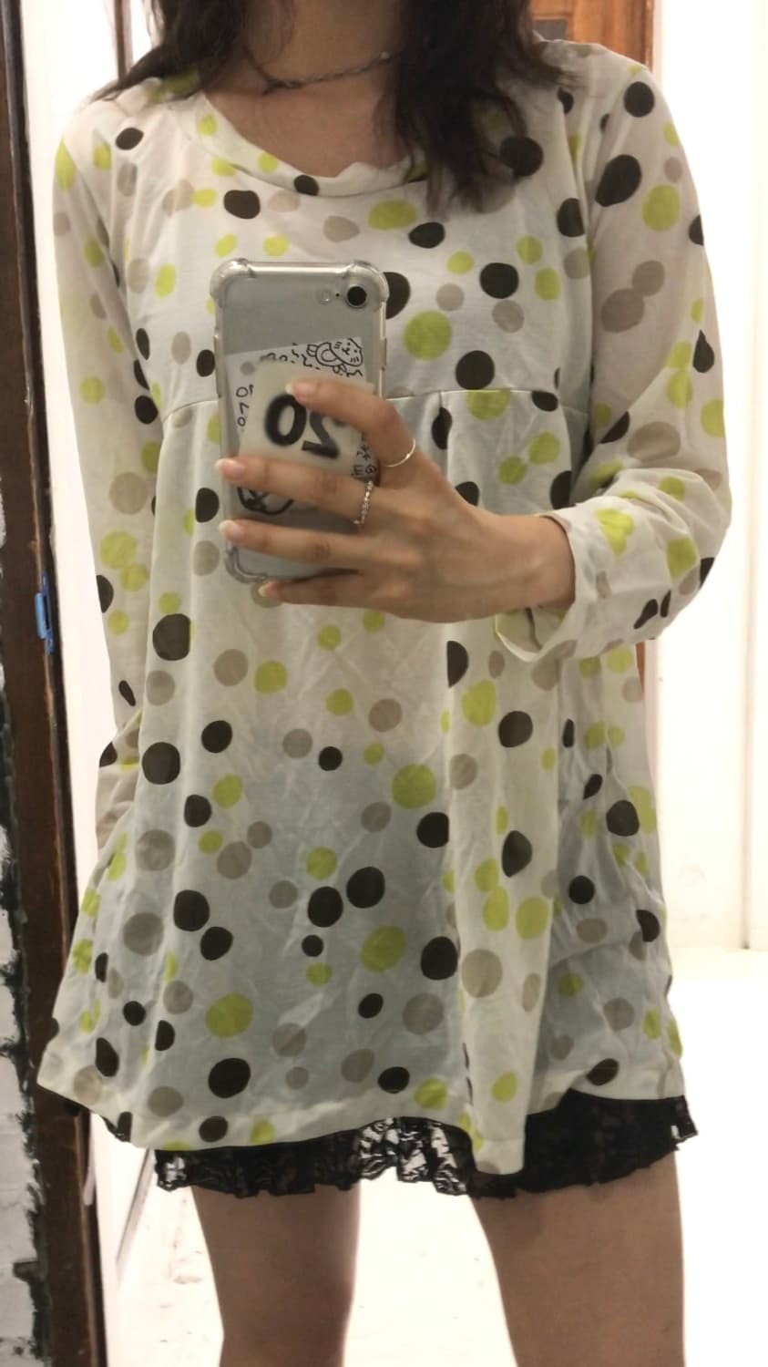 그린 도트 시스루 롱슬리브 상품이미지1