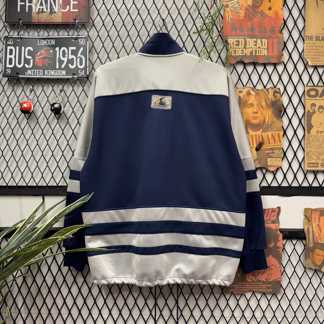 90s MLB X 양키스 트랙자켓 전면 빅로고 포인트 네이비 화이트 상품이미지2