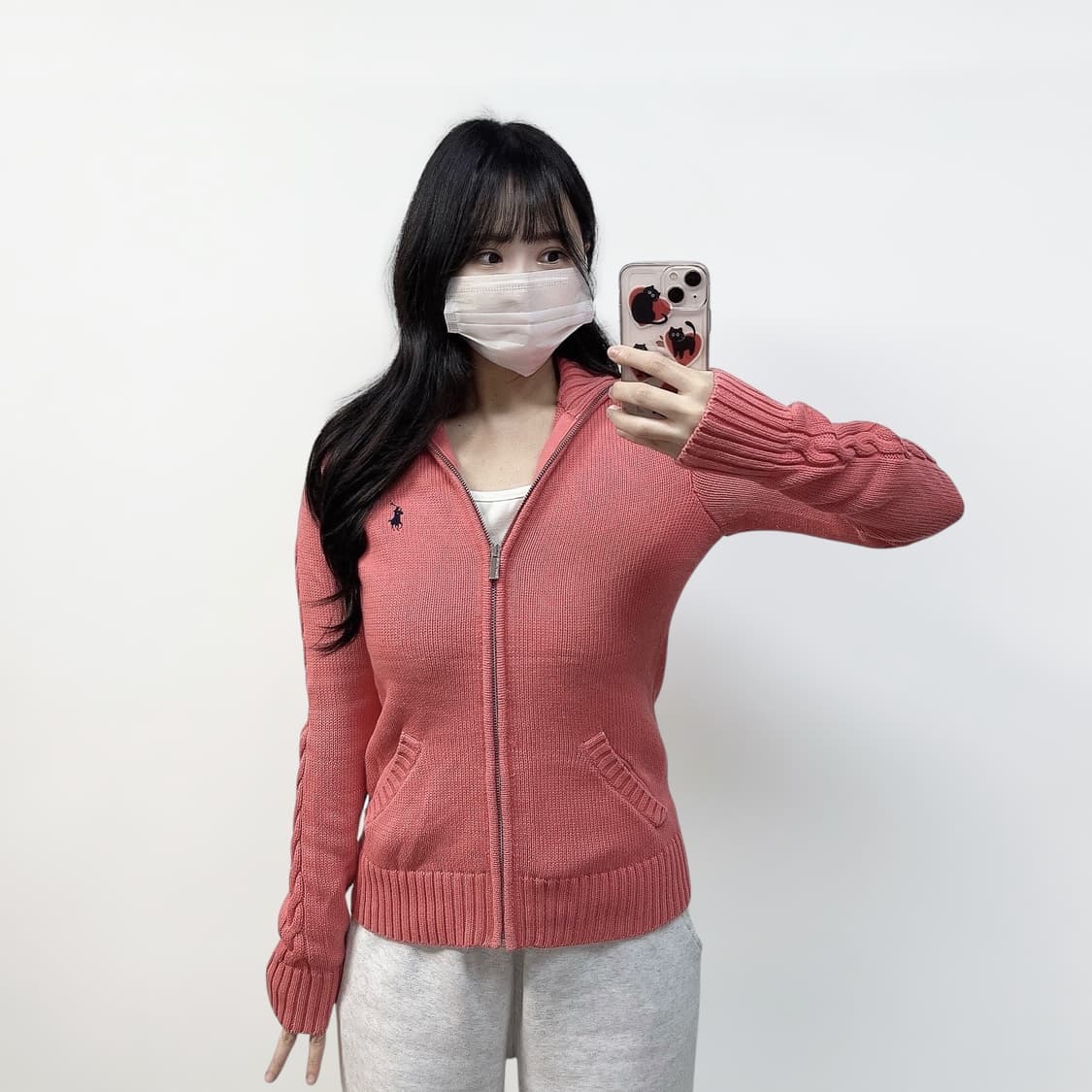 폴로 랄프로렌 포니 로고 코튼 니트 집업 코랄 상품이미지1