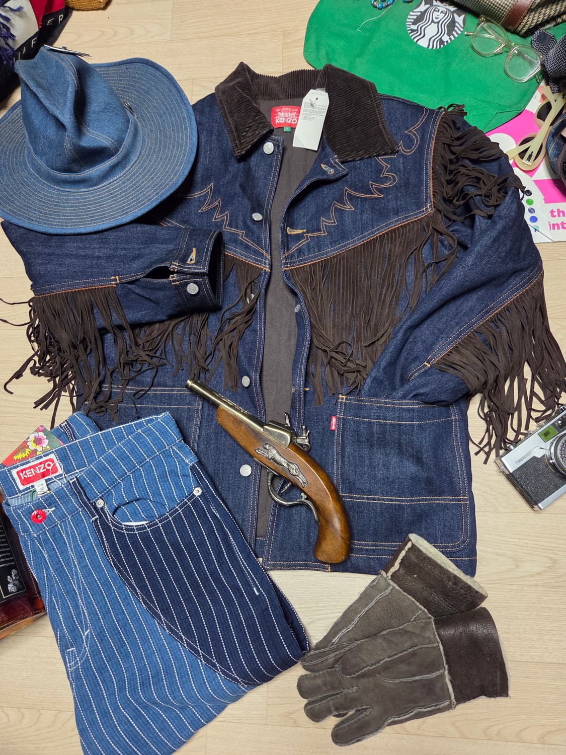(새상품)겐조 x 리바이스 데님 자켓 카코트 웨스턴 청자켓 프린지 상품이미지1