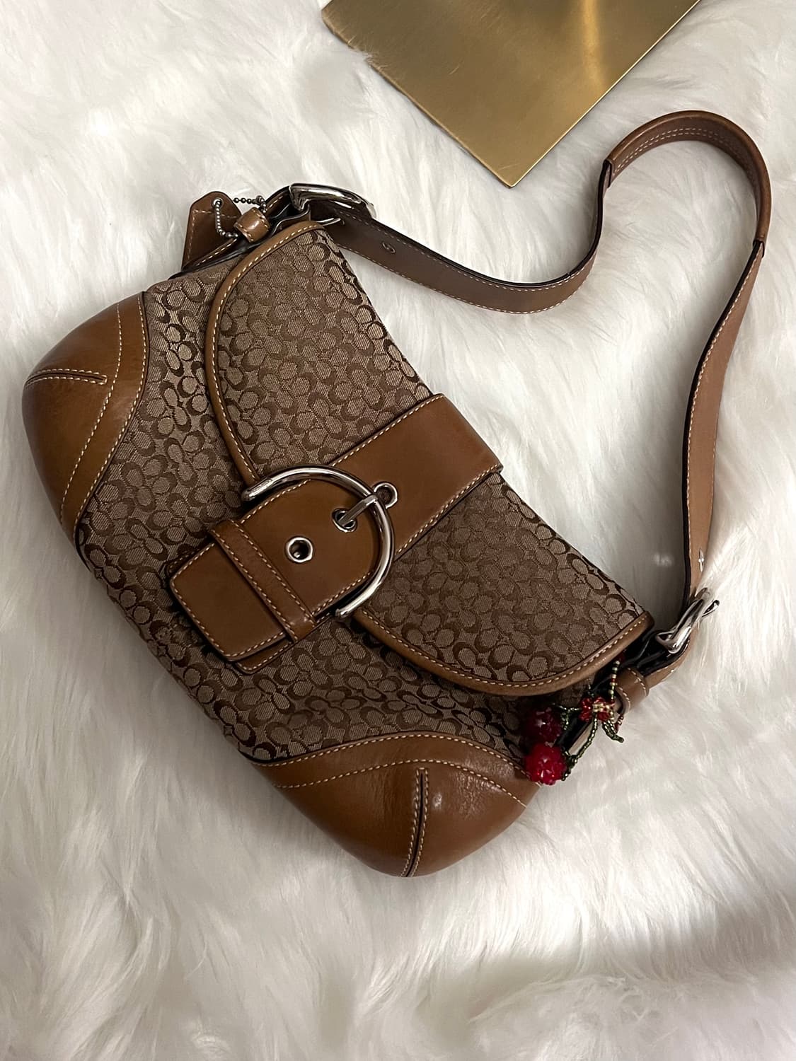 90s coach mini 시그니처 캔버스 탠 브라운 레더 소호 숄더백 상품이미지6