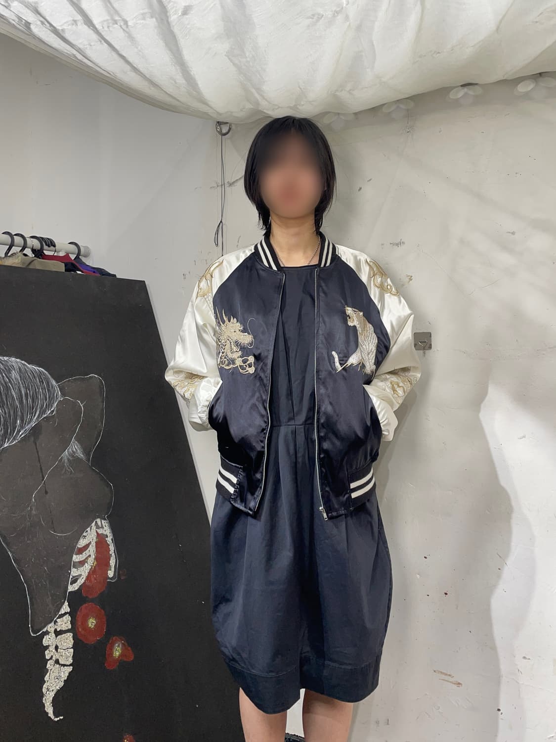 호시히메 수니베어 사틴 용 호랑이 스카잔 오리엔탈 자수 스카잔 M 상품이미지3