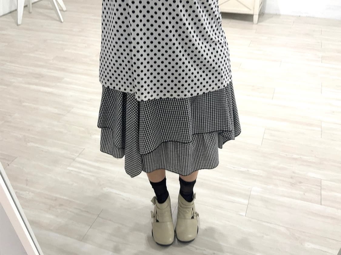  Check Layered Asymmetrical Midi Skirt 상품이미지5