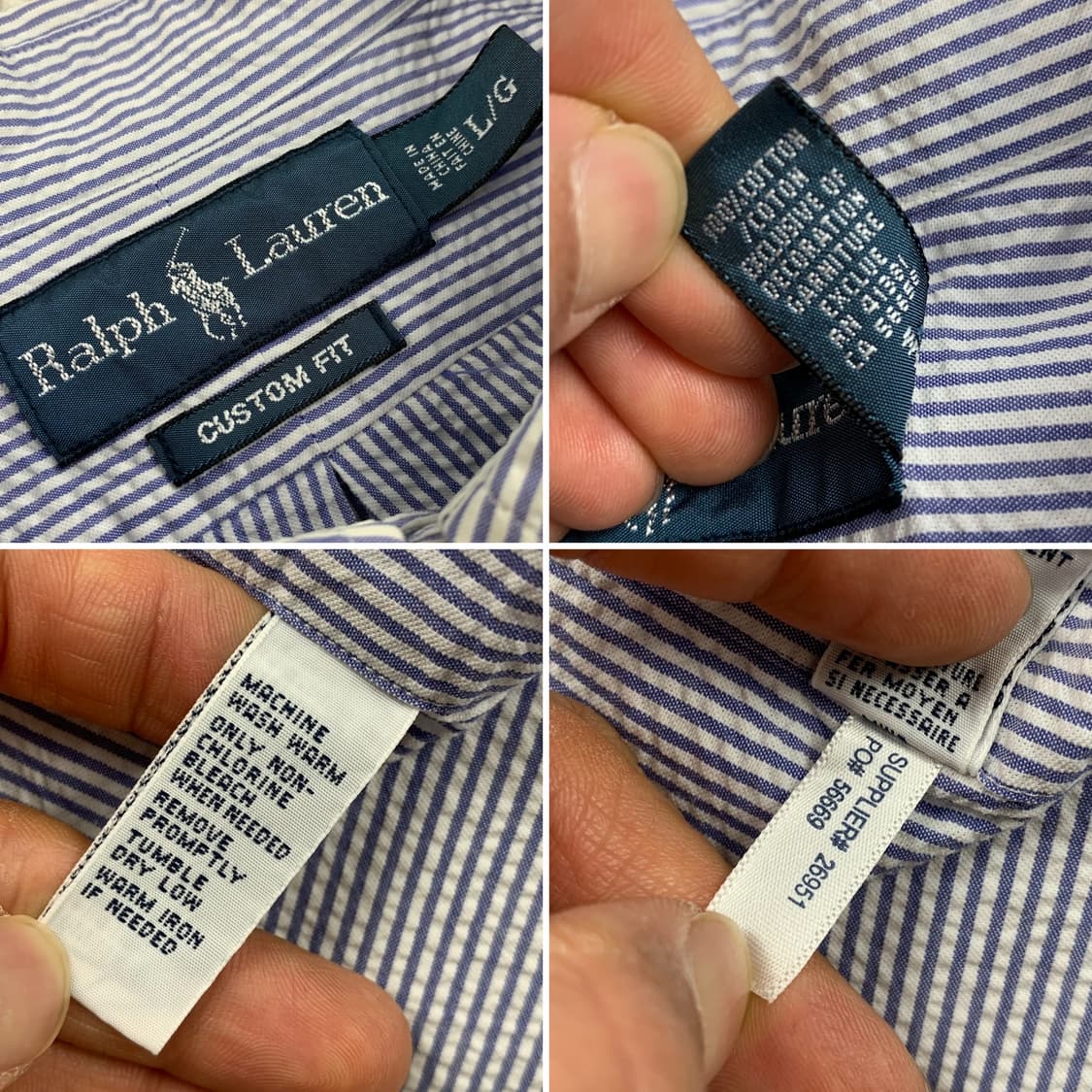 폴로 랄프로렌 포니로고 커스텀핏 시어서커 네이비 스트라이프 하프셔츠 상품이미지4