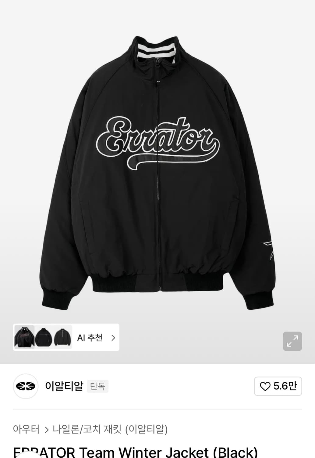 ERRATOR Team Winter Jacket (Black) 상품이미지1