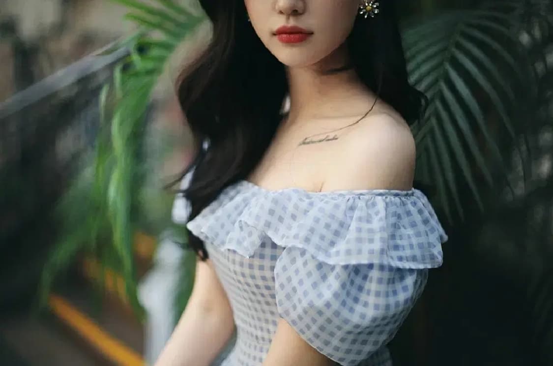 밀크코코아 연블루 체크 오프숄더 리본 쉬폰 원피스 상품이미지7