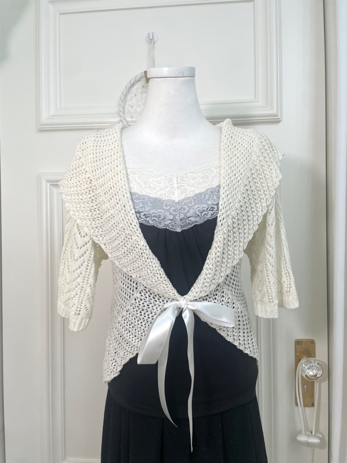 black lace trim shirring cotton sleevele 상품이미지8