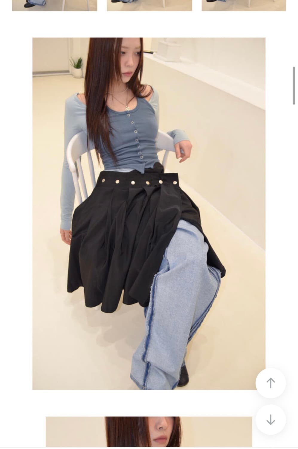 스터드 플리츠 언발 스커트 (black) 상품이미지6