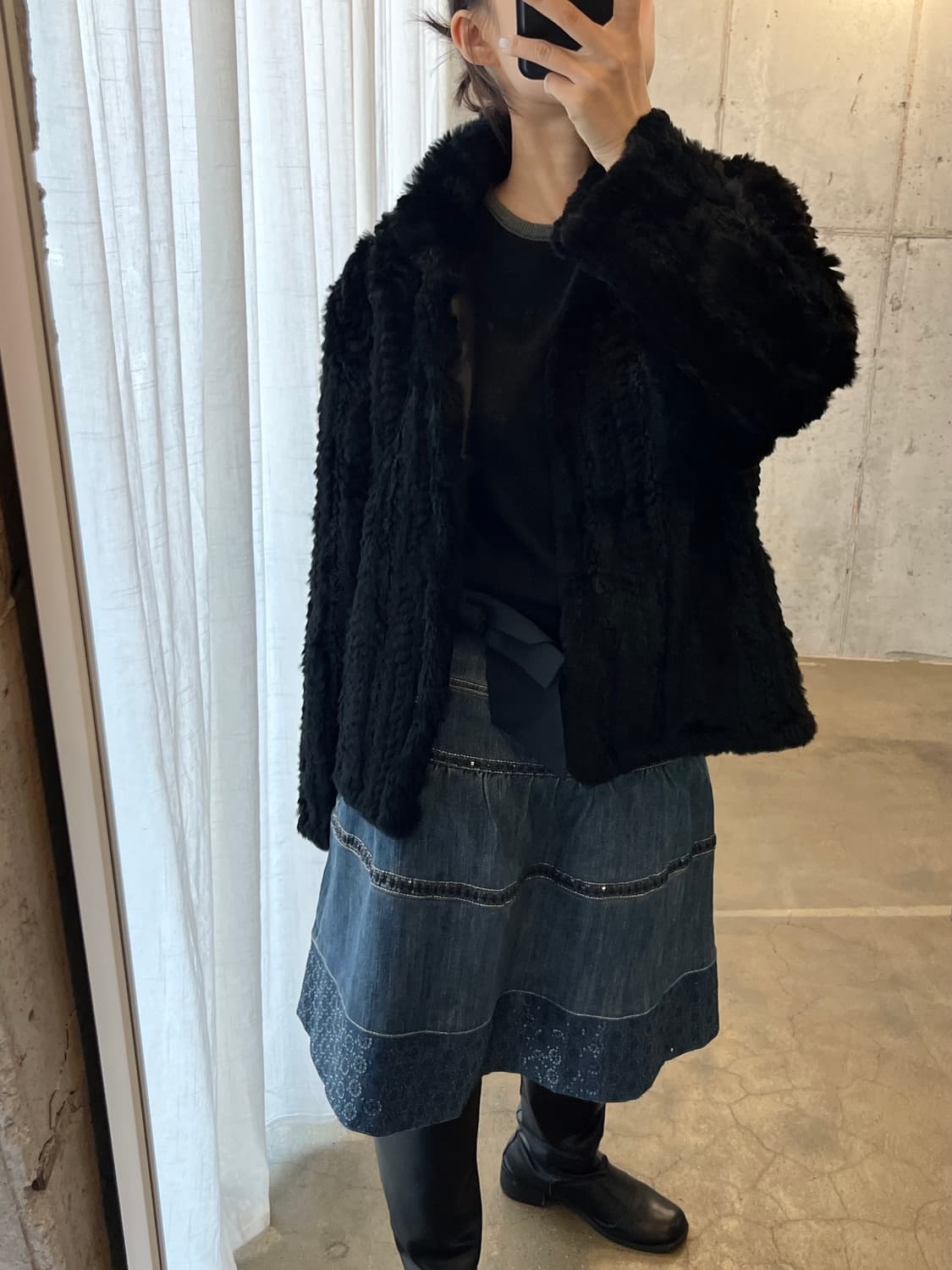 리얼 토끼털 퍼자켓 블랙 상품이미지7