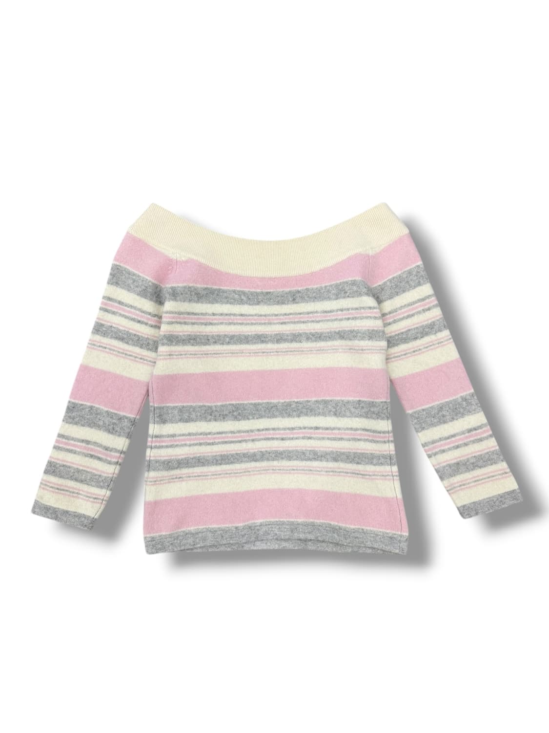 꾸레쥬 솜사탕 스트라이프 울 캐시미어 혼방 오프숄더 니트 상품이미지2