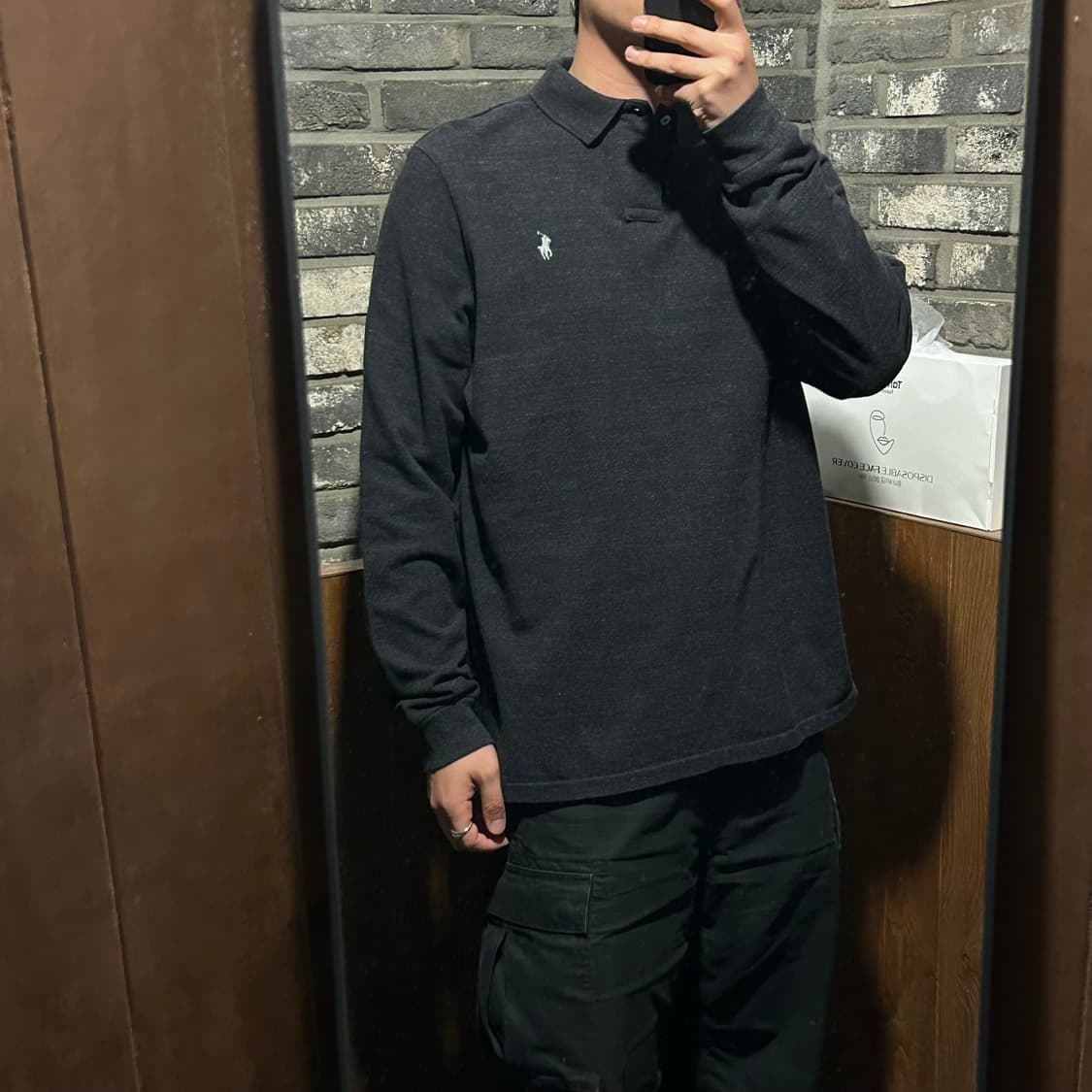 XL) 폴로 랄프로렌 롱 슬리브 폴로 셔츠 차콜 신형 큐알탭 상품이미지9