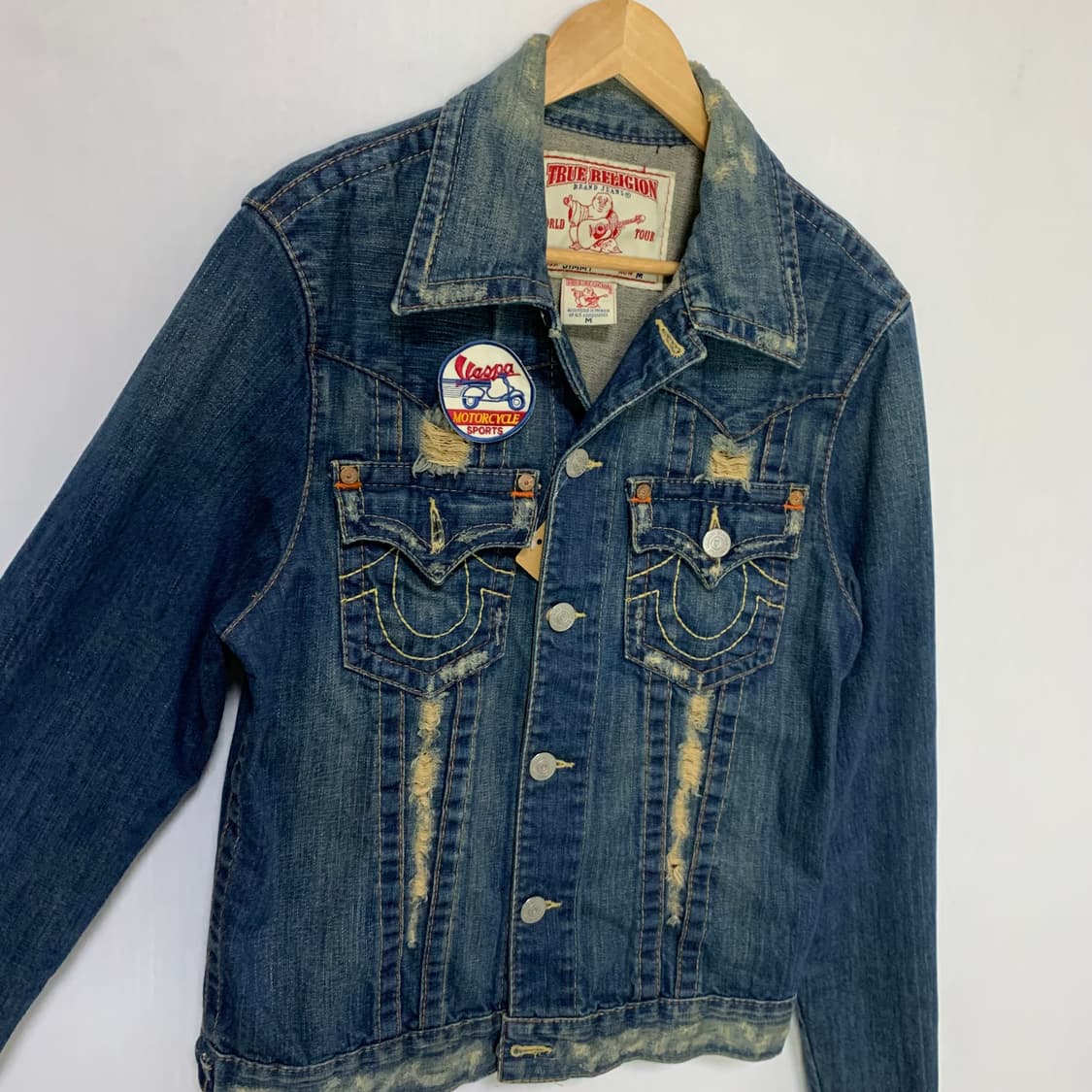 트루릴리젼 빈티지 데미지 패치 데님 중청 청자켓 M y2k 상품이미지3