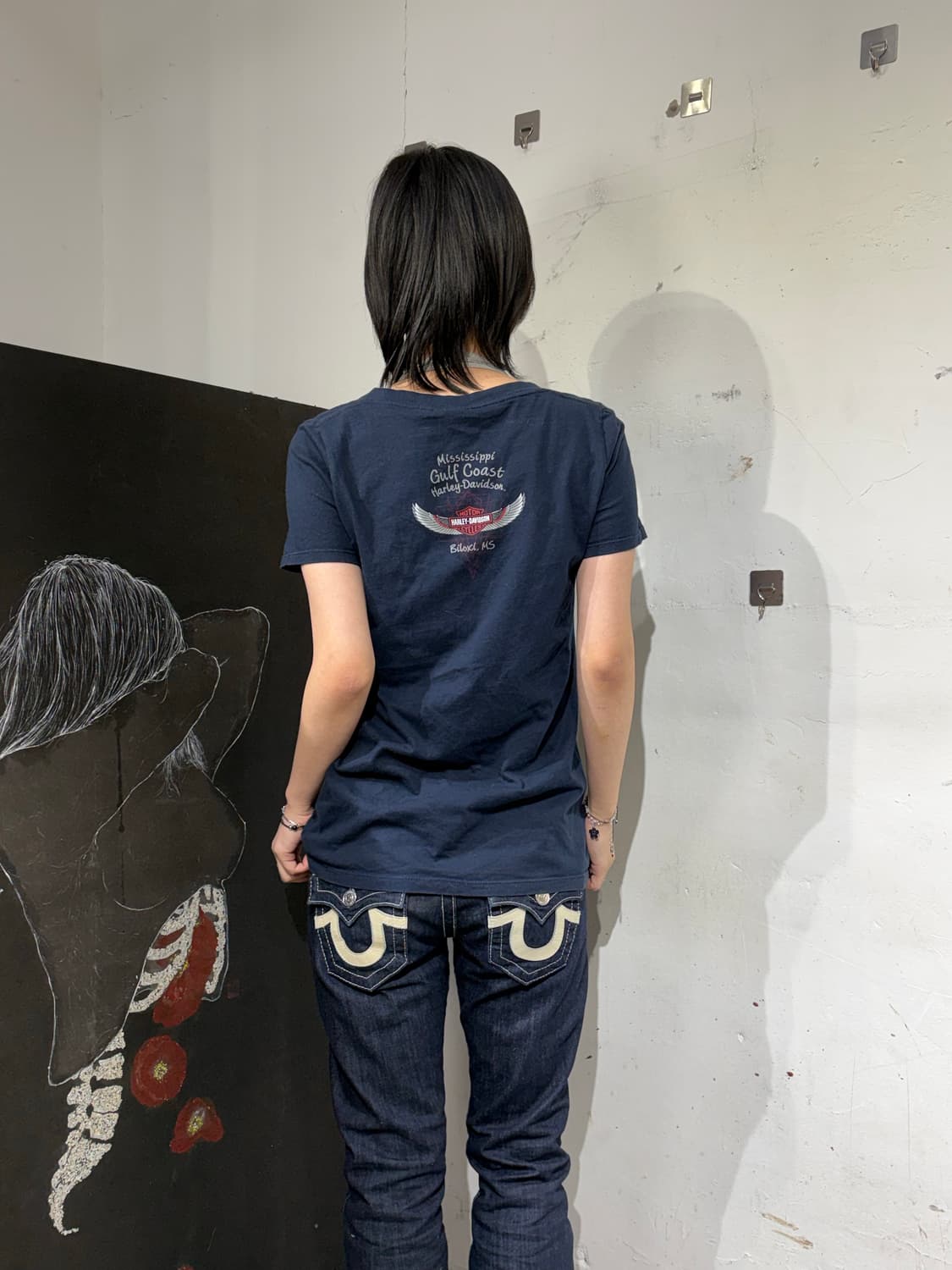 할리데이비슨 y2k 빅로고 성조기 독수리 프린팅 반팔 티셔츠 M 상품이미지4