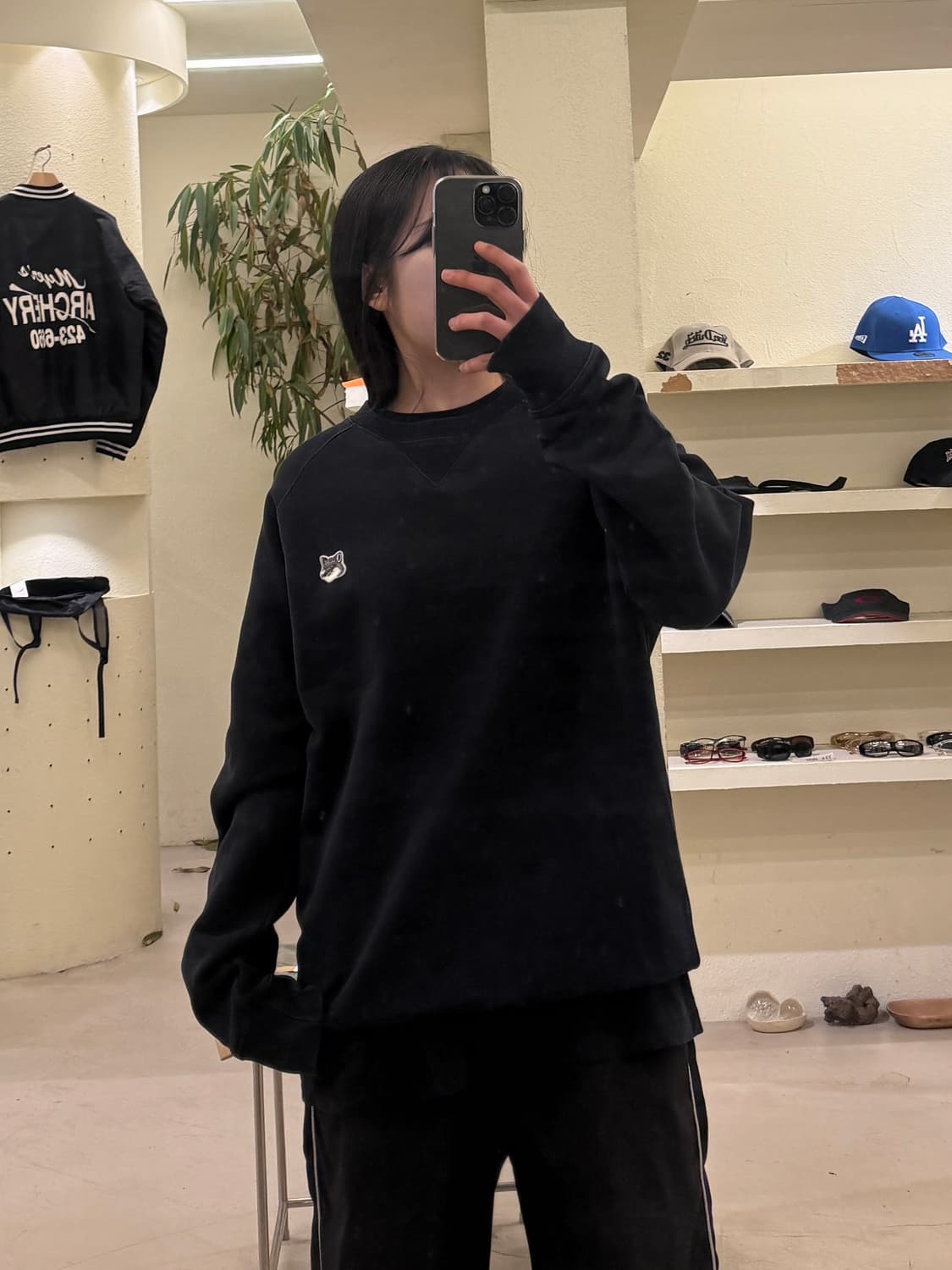 메종키츠네 폭스헤드 블랙 스웻 셔츠 U590 상품이미지1