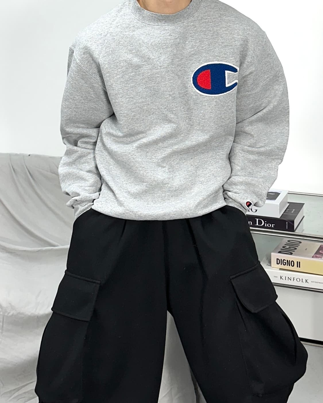 챔피온 어센틱 빅로고 그레이 맨투맨 M 상품이미지1