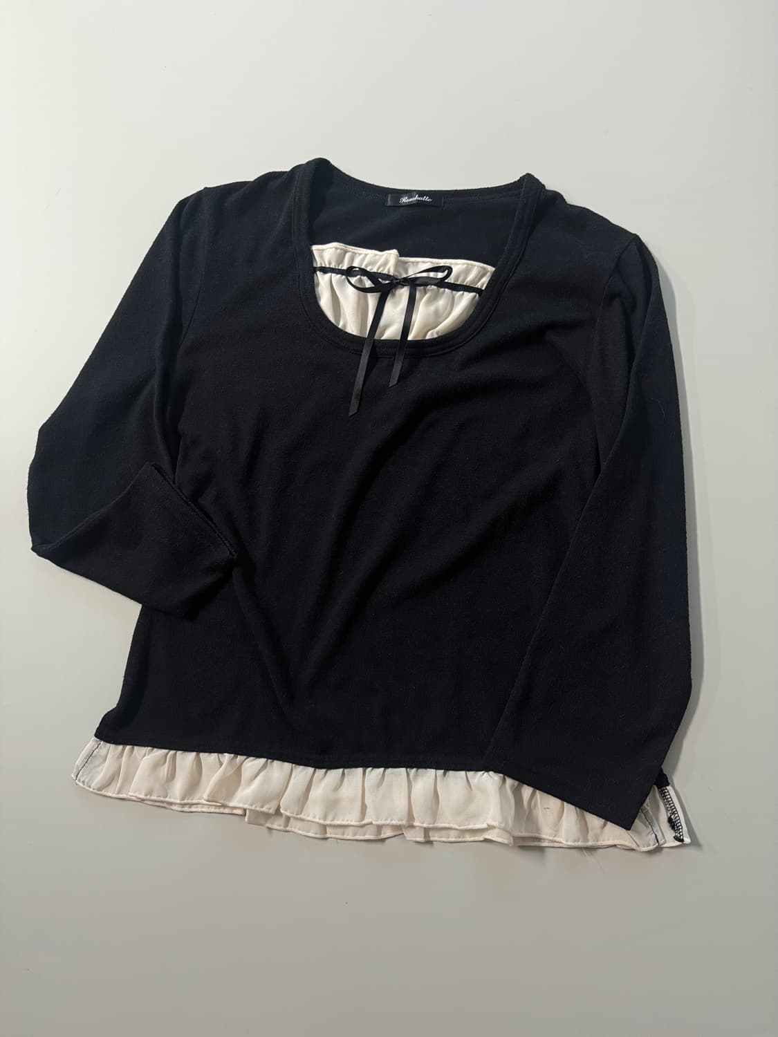 셔링 리본 넥 레이어드 탑 상품이미지3