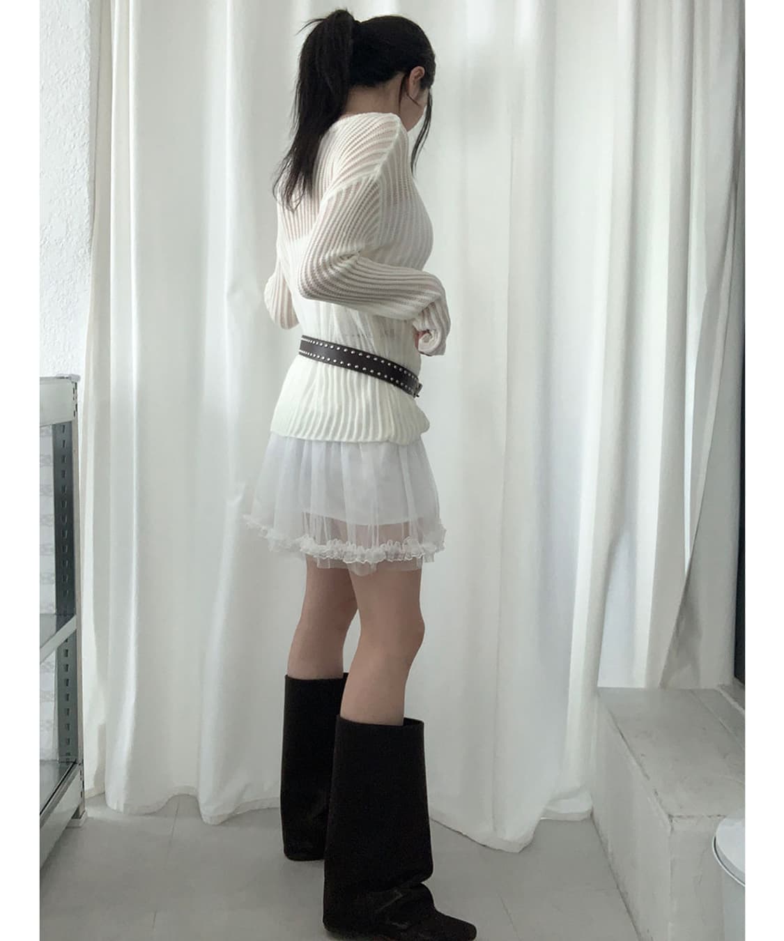 새상품) 샤 프릴 레이스 스커트 화이트 상품이미지2