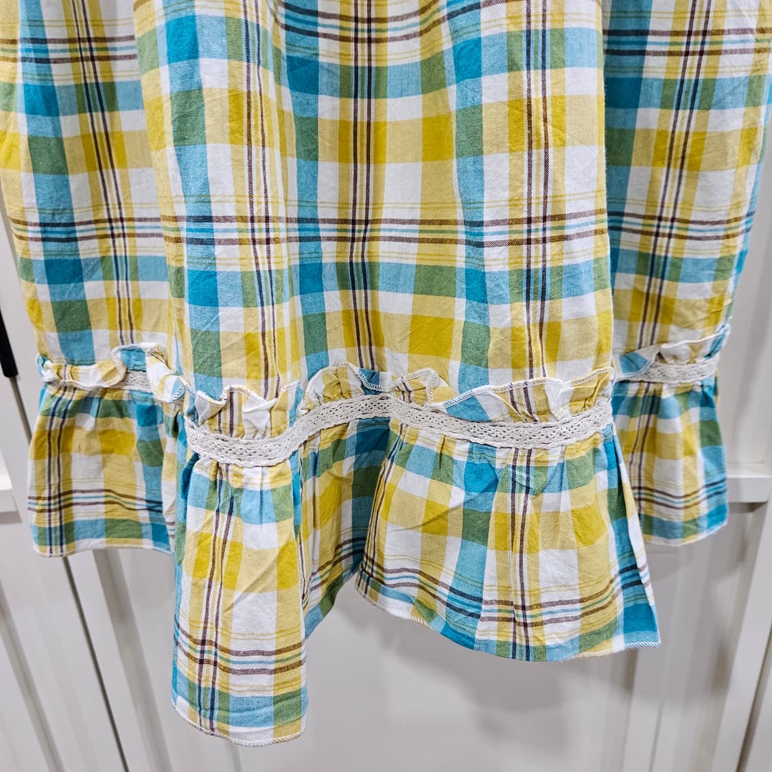 옐로우/블루 체크 끈 원피스 상품이미지4