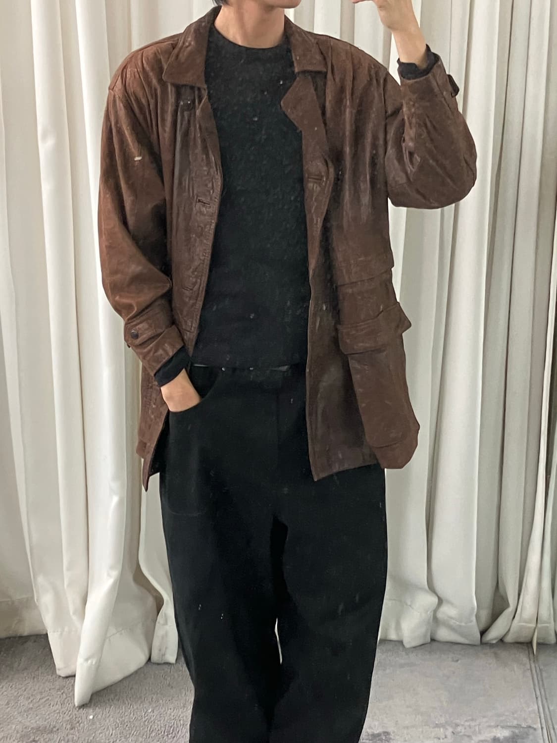 VTG 빈티지 브라운 양가죽 하프 코트 M 상품이미지6