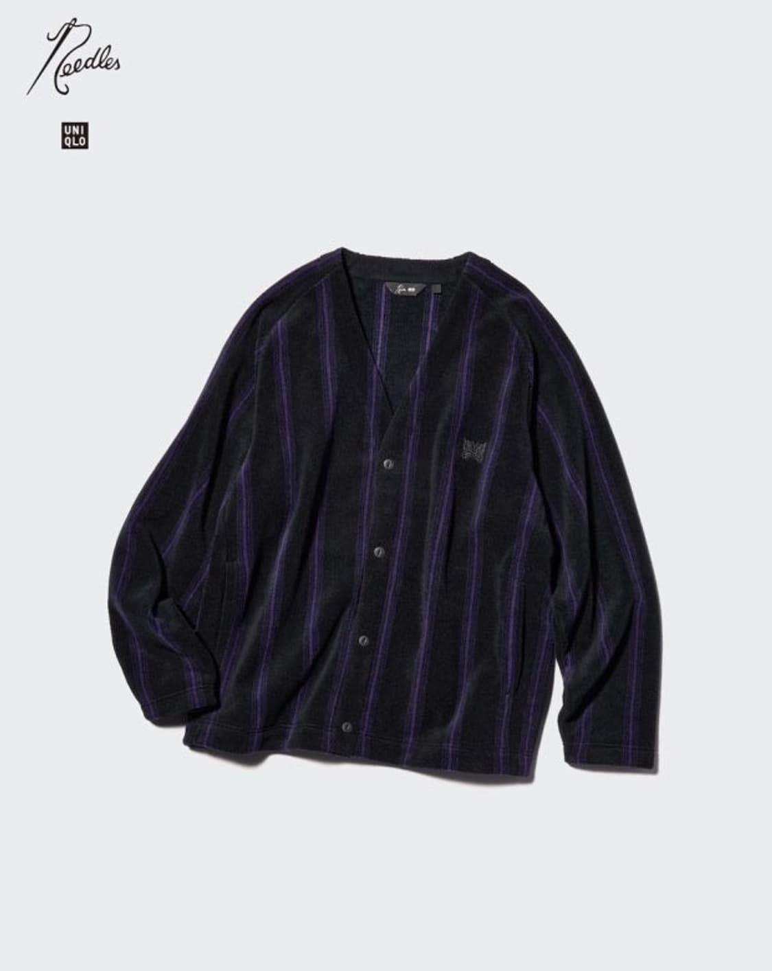 [XXL] 유니클로x니들스 오버 플리스 가디건 블랙 스트라이프 상품이미지1